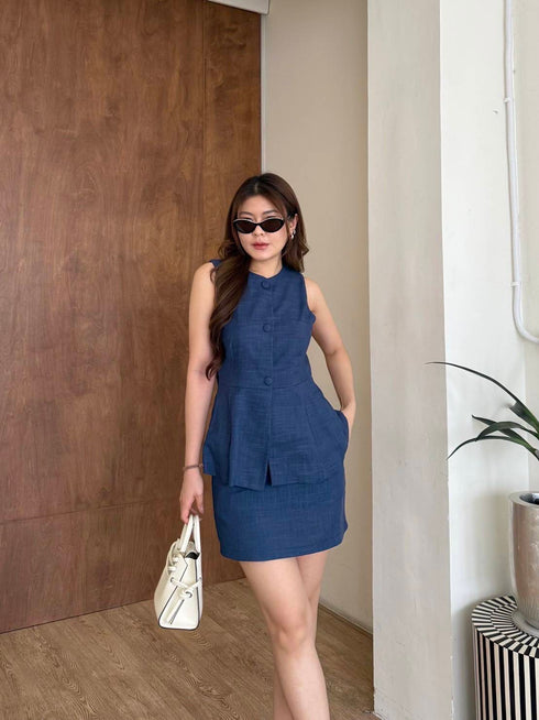Summer Women Elegant Sleeves Peplum Vest With Skirt Sets
